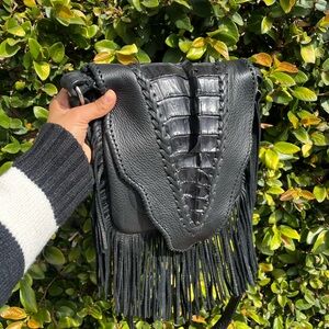 Black Leather Crossbody Bag with Braided Design